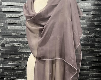 Brown Chiffon Shawl Wrap Scarf with Rhinestones