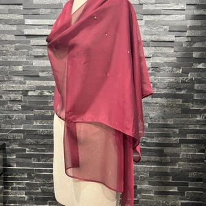 Burgundy Chiffon Shawl Wrap Scarf with Rhinestones