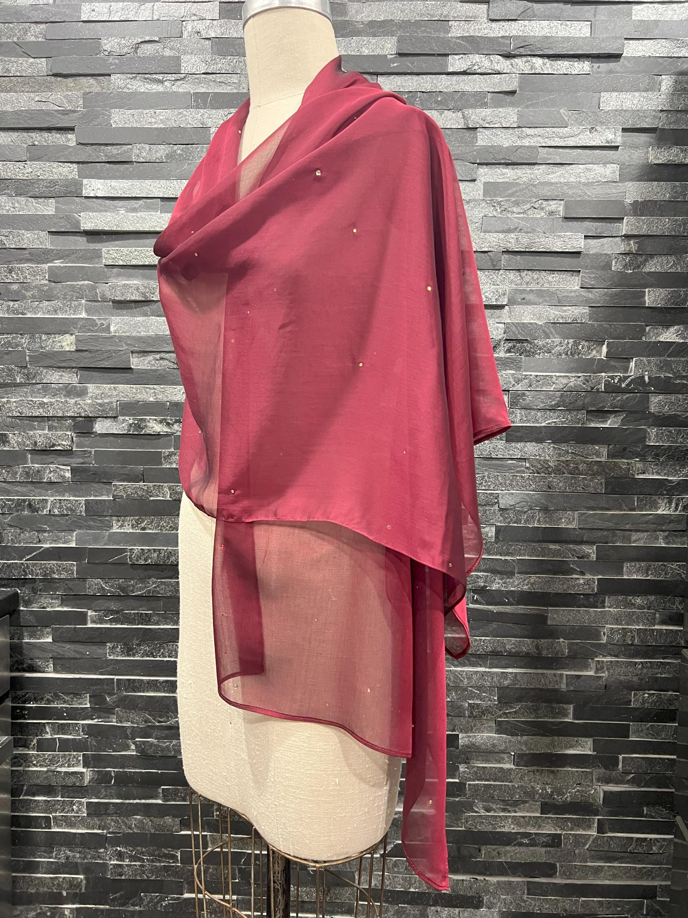 Burgundy Chiffon Shawl Wrap Scarf With Rhinestones - Etsy