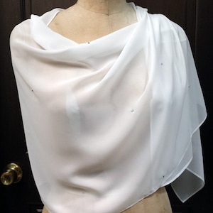 Off White Diamond White Chiffon Shawl Wrap with Rhinestones