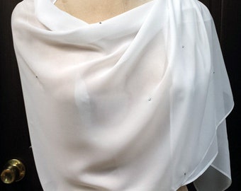 Off White Diamond White Chiffon Shawl Wrap with Rhinestones
