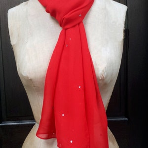 Red Chiffon Shawl Wrap Scarf with Rhinestones image 4