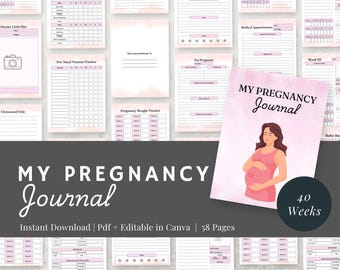 Planificateur de grossesse imprimable 58 pages, budget, liste de contrôle, plan de naissance en téléchargement numérique