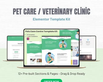 Elementor-mallkit för husdjursvård | WordPress-webbplats för veterinärklinik | Elementor Pro | Direktnedladdning