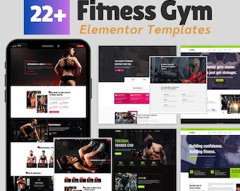 フィットネスウェブサイト Elementor テンプレート ジム、ヨガ、トレーナー デジタルダウンロード