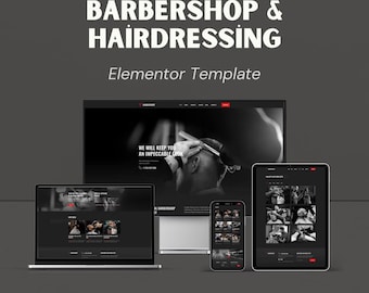 Barbershop Elementor Template Kit Stylish Salon WordPress Theme Digital Download