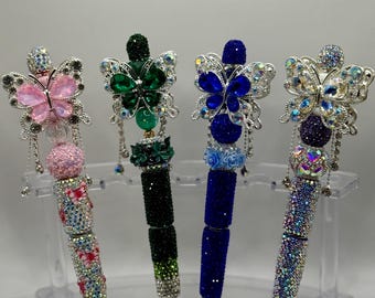 Butterfly Beaded Pens | Rhinestone Butterfly Charm Pens | Sparkly Beaded Writing Pens | Gift for Teachers, Coworkers & Butterfly Lovers