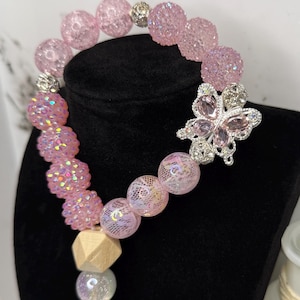 Pink Rhinestone Butterfly Keychain: Beaded Wristlet with Lobster Clasp