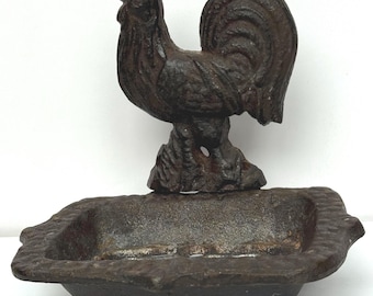 Vintage Cast Iron Rooster Soap Dish, Business Card Holder