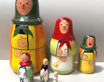 Vintage Wooden Nesting Dolls, (six) Matryoshka or Babushka