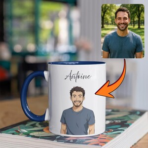 Customizable Cartoon Image From Photo Mug for Men, Personalized Gift, Funny Drinking Cup, Coffee Lover's Mug