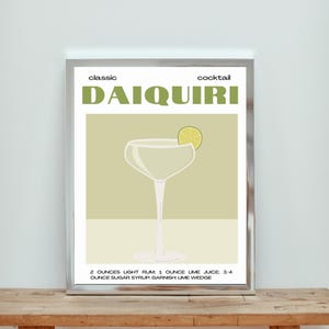 Póster clásico de cóctel daiquiri: impresión minimalista para pared de bar, ilustración retro de bebida de lima, decoración de bar para cocina o hogar.