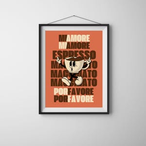 Stampa digitale Mi Amore Espresso Macchiato - Arte murale retrò a tema caffè / Poster ispirato all'Eurovision / Download di arte stampabile
