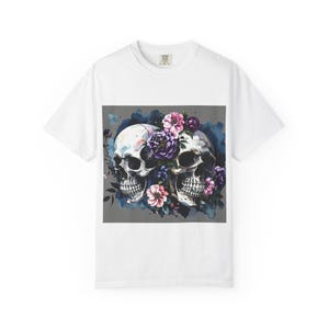 Kleurrijke schedel bloemen uniseks T-shirt Day of the Dead T-shirt, schedels met bloemen