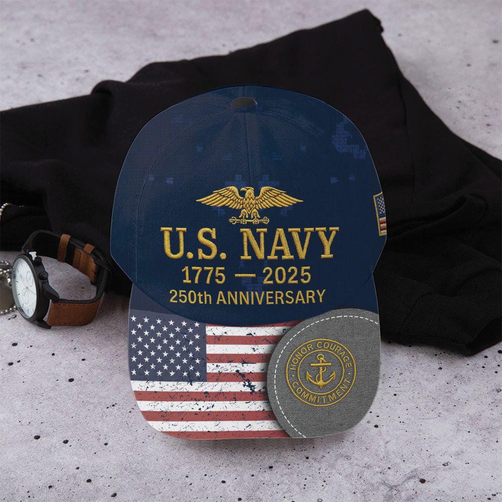 US Navy Classic Cap | Military Veteran Hat | Patriotic Navy Gift for Men | Adjustable Embroidered Cap | Armed Forces Headwear