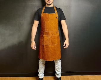 Delantal de trabajo de cuero hecho a mano, delantal ajustable para herramientas multiusos