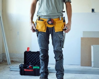 Cinturón de herramientas de cuero hecho a mano / Cuero flor / Bolsa multibolsillos personalizada para carpinteros, electricistas y contratistas / Regalo para él