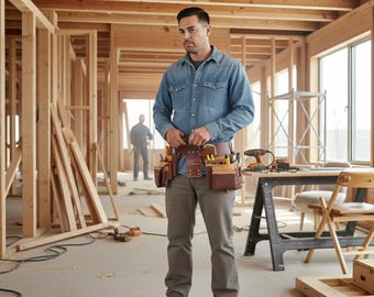 Organizador de herramientas de cuero personalizado: nombre personalizado, construcción y jardinería