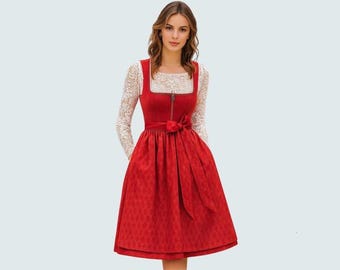 Vestido rojo midi Dirndl: atuendo bávaro para el Oktoberfest