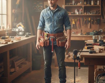 Cinturón de herramientas de cuero personalizado / Bolsas portaherramientas de cuero marrón de grano completo / Portamartillos, cinturón de trabajo para carpintero, electricista y artesano
