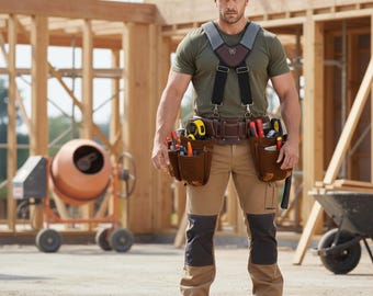 Organizador de herramientas de cuero con tirantes acolchados. Ropa de trabajo resistente. Regalo para él.