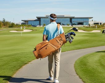 Bolsa de golf de cuero de grano completo hecha a mano con estilo vintage. Capacidad para 15 palos. Construcción robusta hecha a mano. Correa ajustable. Regalo personalizado perfecto para él.