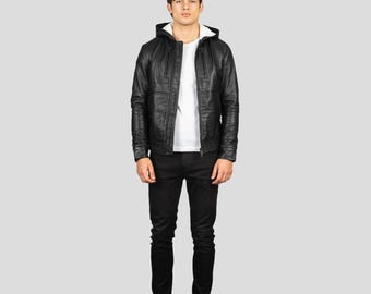 Chaqueta bomber de piel de oveja negra para hombre, abrigo de piloto de aviador de piel de cordero hecho a mano, forrado de piel, estilo B3 de invierno, regalo para él.