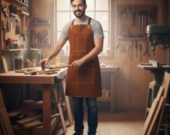 Delantal de trabajo de cuero personalizado, correas ajustables, bolsillos para herramientas