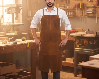 Delantal de cuero personalizado: bata de trabajo con espalda cruzada personalizada