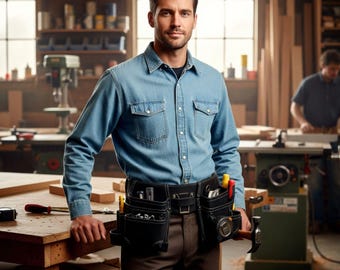 Cinturón de herramientas de carpintero de cuero hecho a mano / Organizador multibolsillos