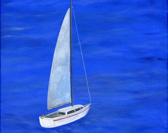 Hilly Hush on the Water Giclée Archival Print - Paper or Canvas - Folk Art Painting Lake Ontario Sailboat on Toronto Harbour - Various Sizes