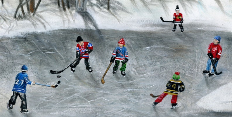 Credit River Dreams Giclée Archival Print Paper or Canvas Original 6 teams NHL winter classic outdoor pond hockey image 2