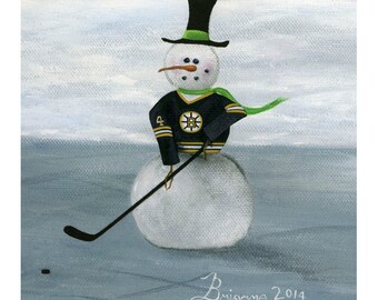 Boston Bruins Bobby Orr Snowman Giclée Archival Print - Papel o lienzo - Número 4 - Original Six NHL Hockey Team Player - Varios tamaños