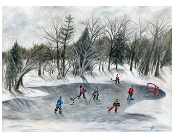 Credit River Dreams Giclée Archival Print - Paper or Canvas - Original 6 teams NHL winter classic outdoor pond hockey