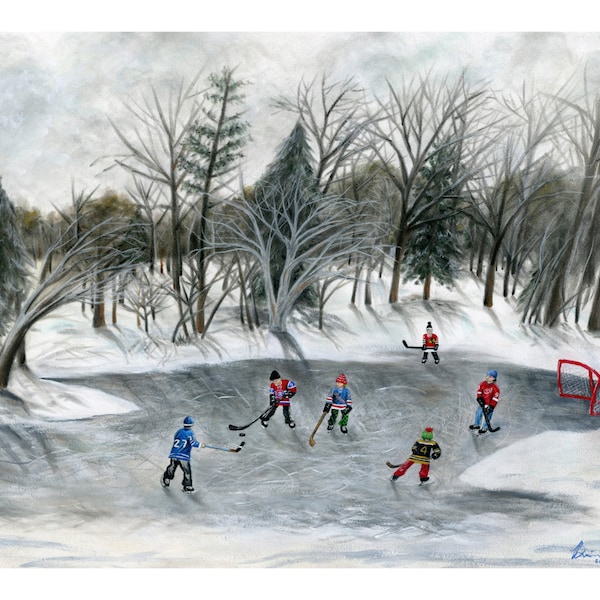 Credit River Dreams Giclée Archival Print - Paper or Canvas - Original 6 teams NHL winter classic outdoor pond hockey