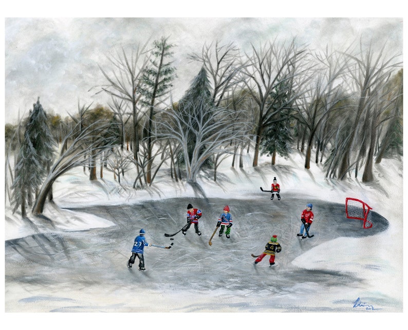 Credit River Dreams Giclée Archival Print Paper or Canvas Original 6 teams NHL winter classic outdoor pond hockey image 1