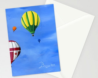 Close up from Hilly Hot Air Balloons - Folk Art Greeting Card - Hot Air Balloon Festival Race