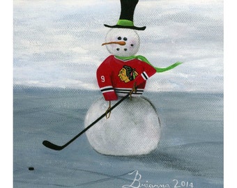 Chicago Black Hawks Bobby Hull Snowman Giclée Archival Print - Paper or Canvas - Number 9 Golden Jet - Original Six NHL Hockey Team Player