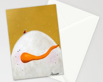 Peeking Snowman Brandon - Folk Art Winter Christmas Card w/ Snowman