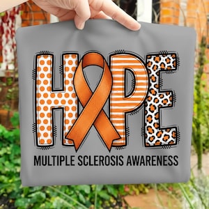 PNG de concienciación sobre la esclerosis múltiple, diseño moderno de cinta naranja para EM, texto de sublimación HOPE, descarga digital, letras con patrón texturizado imagen 3