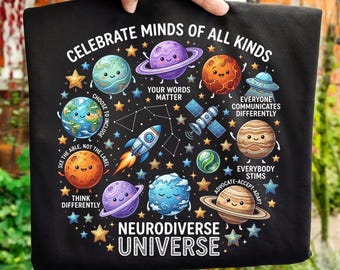 Universo neurodiverso PNG Celebra mentes de todo tipo Lindo tema espacial Aceptación del autismo TDAH Diseño de inclusión Sublimación de moda PNG