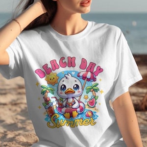 Beach Day Summer Duck PNG | Uroczy projekt sublimacji Kawaii dla dzieci T-shirty, kubki i nadruki | Pobieranie cyfrowe