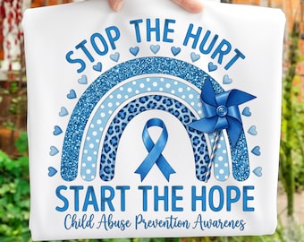 Prevención del abuso infantil PNG Detener el dolor Iniciar la esperanza Cinta azul de concienciación Diseño de molinete de moda Defensor PNG Sublimación digital