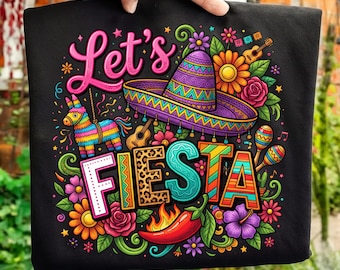 Vamos FIESTA PNG, Sublimación de moda del Cinco de Mayo, Diseño colorido de fiesta mexicana, Sombrero Piñata, Descarga digital, Fiesta PNG