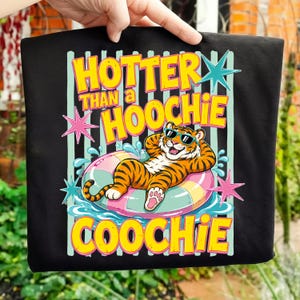 Hotter Than A Hoochie Coochie PNG, Funny Tiger Summer, Pool Float Tiger PNG, Retro Summer Shirt, Tiger Sunglasses Design
