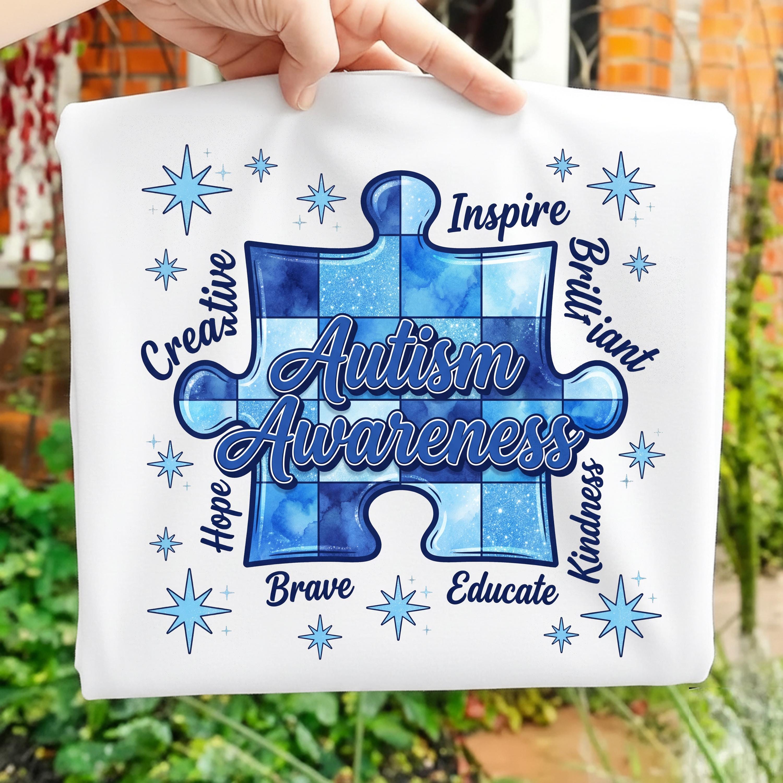 Autism Awareness PNG Puzzle Piece Design Blue Glitter Support PNG ...