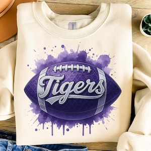 Purple Sequin Tigers Mascot PNG: Football Game Day Design (Digital Download)