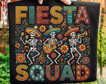 Fiesta Squad PNG, Diseño de fiesta mexicana de moda, Esqueletos de Mariachi, Sublimación del Cinco de Mayo, Día de los Muertos PNG, Descarga digital, Colo