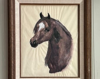 Vintage Equestrian Horse Portrait Painting Framed & Signed 1977 VTG Farmhouse