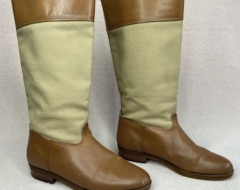 Vintage LL Bean Riding Boots: Leather & Canvas, Women's Size 8